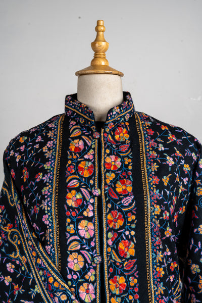 Midnight Reverie – Sozni Hand-Embroidered Long Jacket in Pure Wool