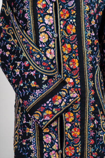 Midnight Reverie – Sozni Hand-Embroidered Long Jacket in Pure Wool