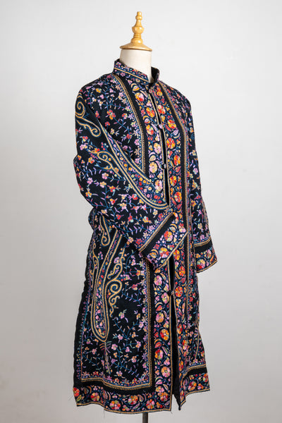 Midnight Reverie – Sozni Hand-Embroidered Long Jacket in Pure Wool