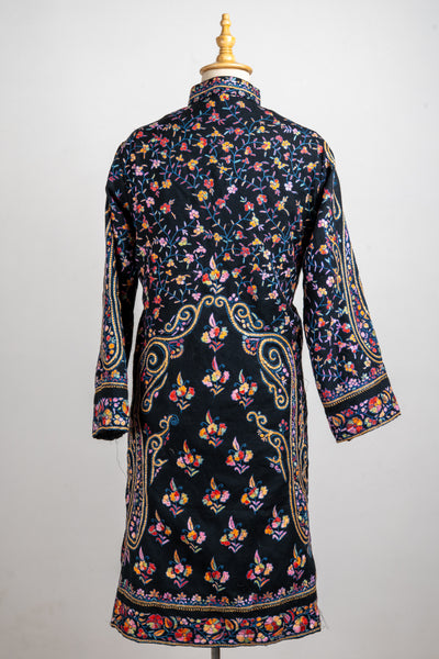 Midnight Reverie – Sozni Hand-Embroidered Long Jacket in Pure Wool
