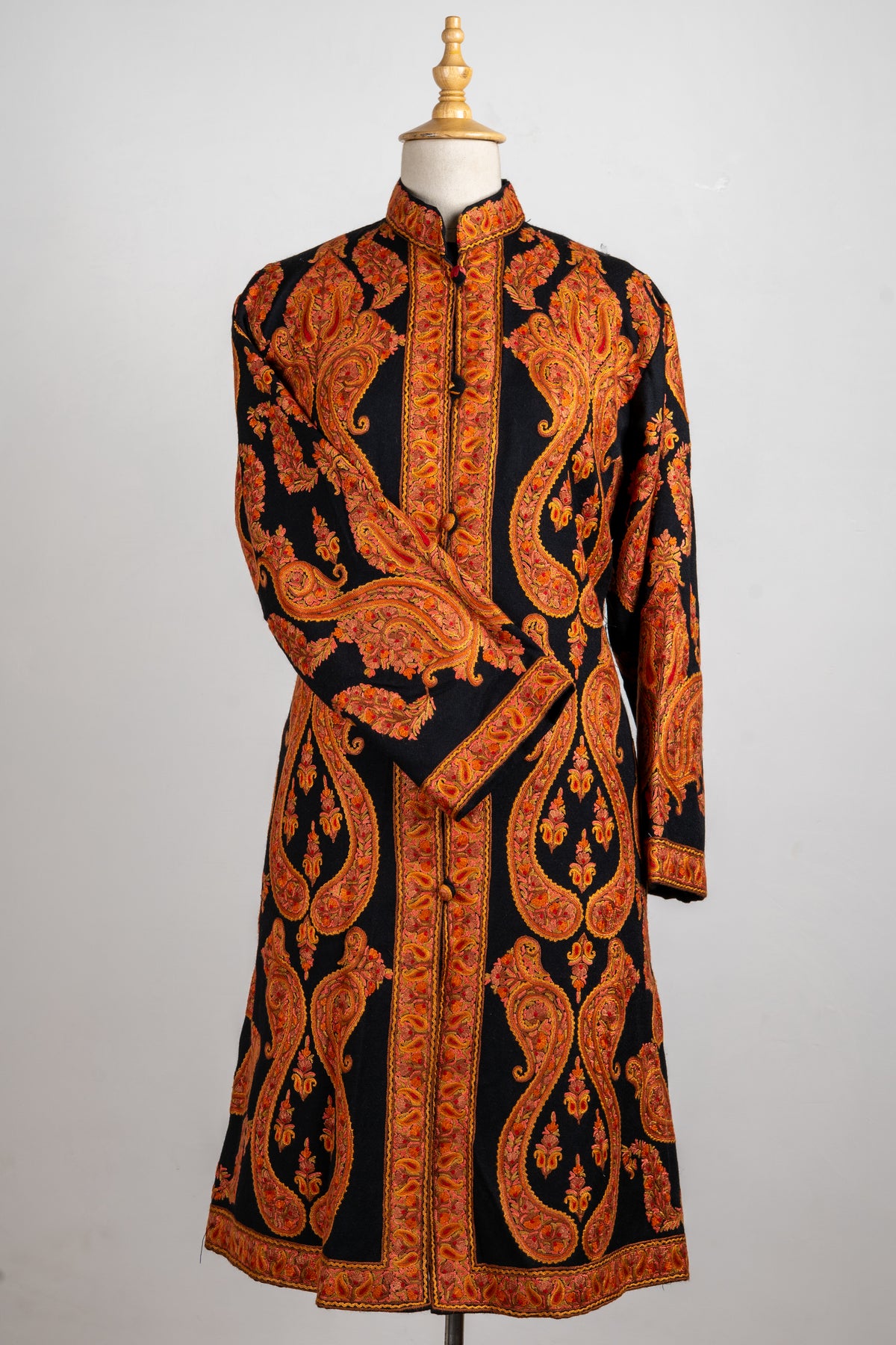 Flame Royale – Aari Hand-Embroidered Long Jacket in Pure Wool