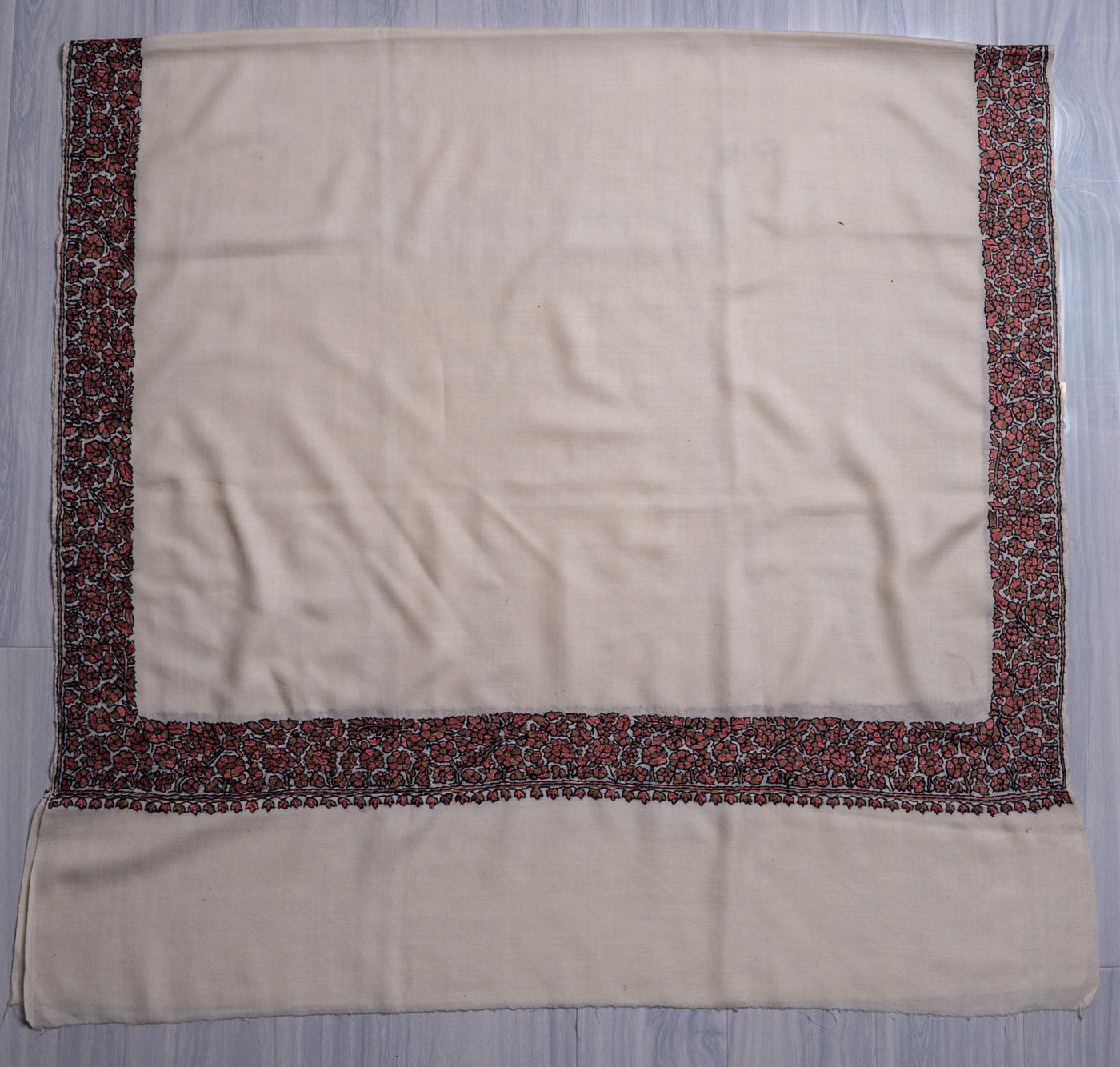 Crimson Vines Merino Wool Shawl with Sozni Hand Embroidered Detailing