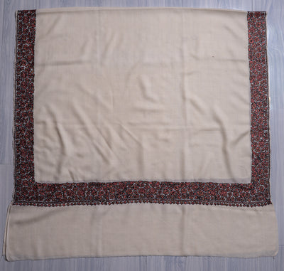 Crimson Vines Merino Wool Shawl with Sozni Hand Embroidered Detailing