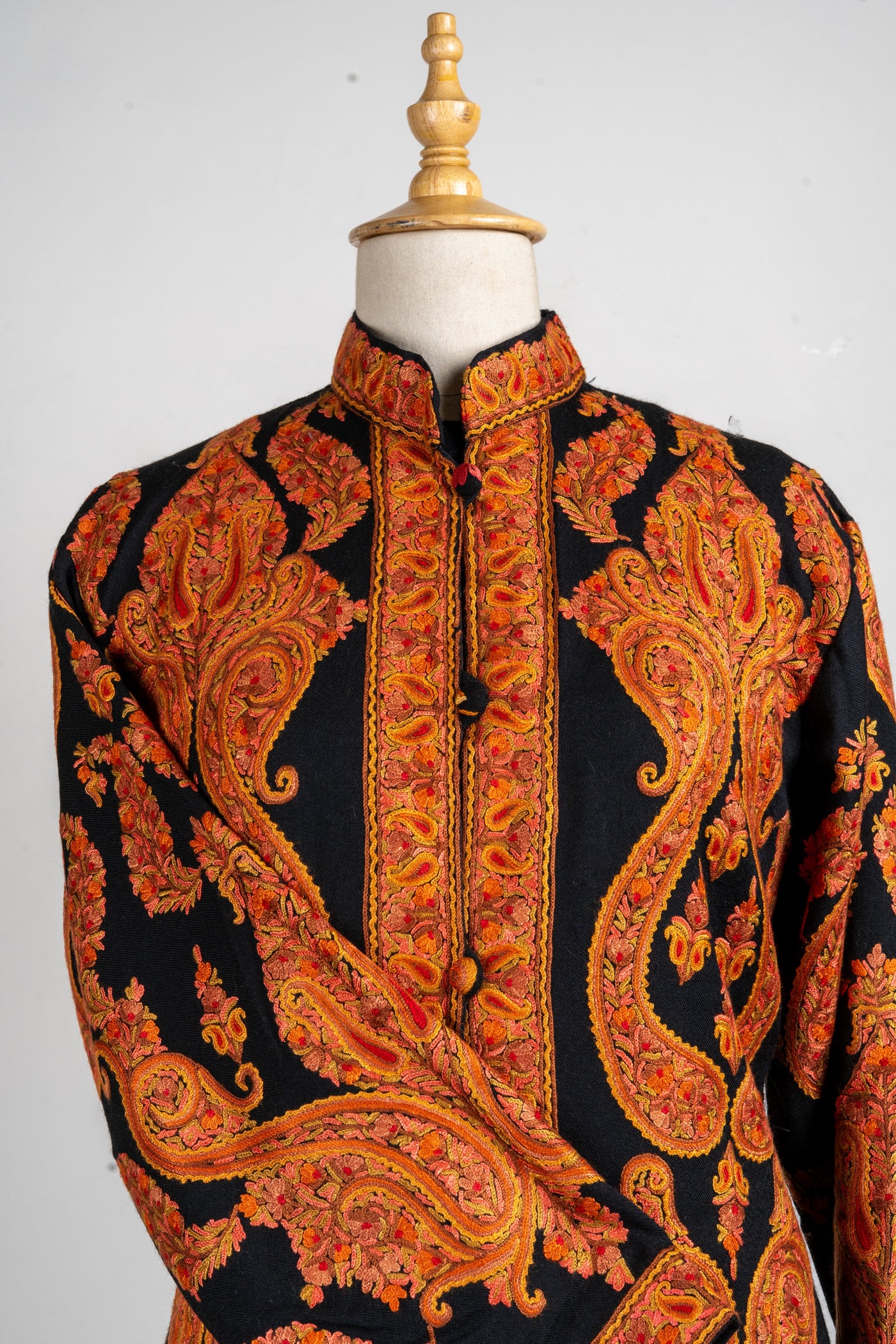 Flame Royale – Aari Hand-Embroidered Long Jacket in Pure Wool