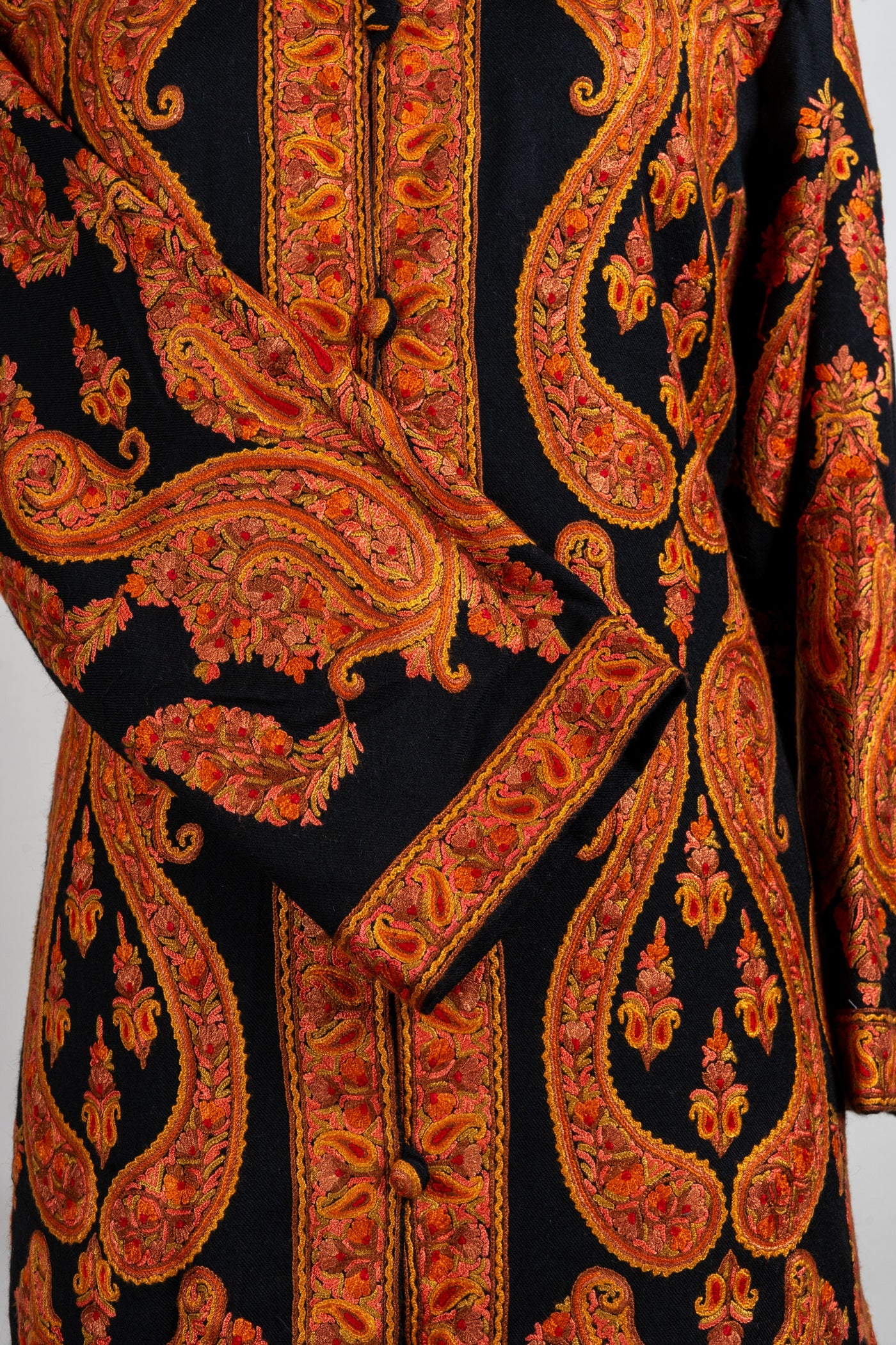 Flame Royale – Aari Hand-Embroidered Long Jacket in Pure Wool