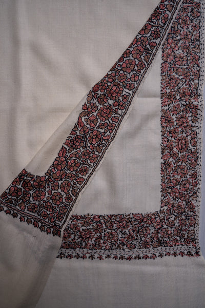 Crimson Vines Merino Wool Shawl with Sozni Hand Embroidered Detailing