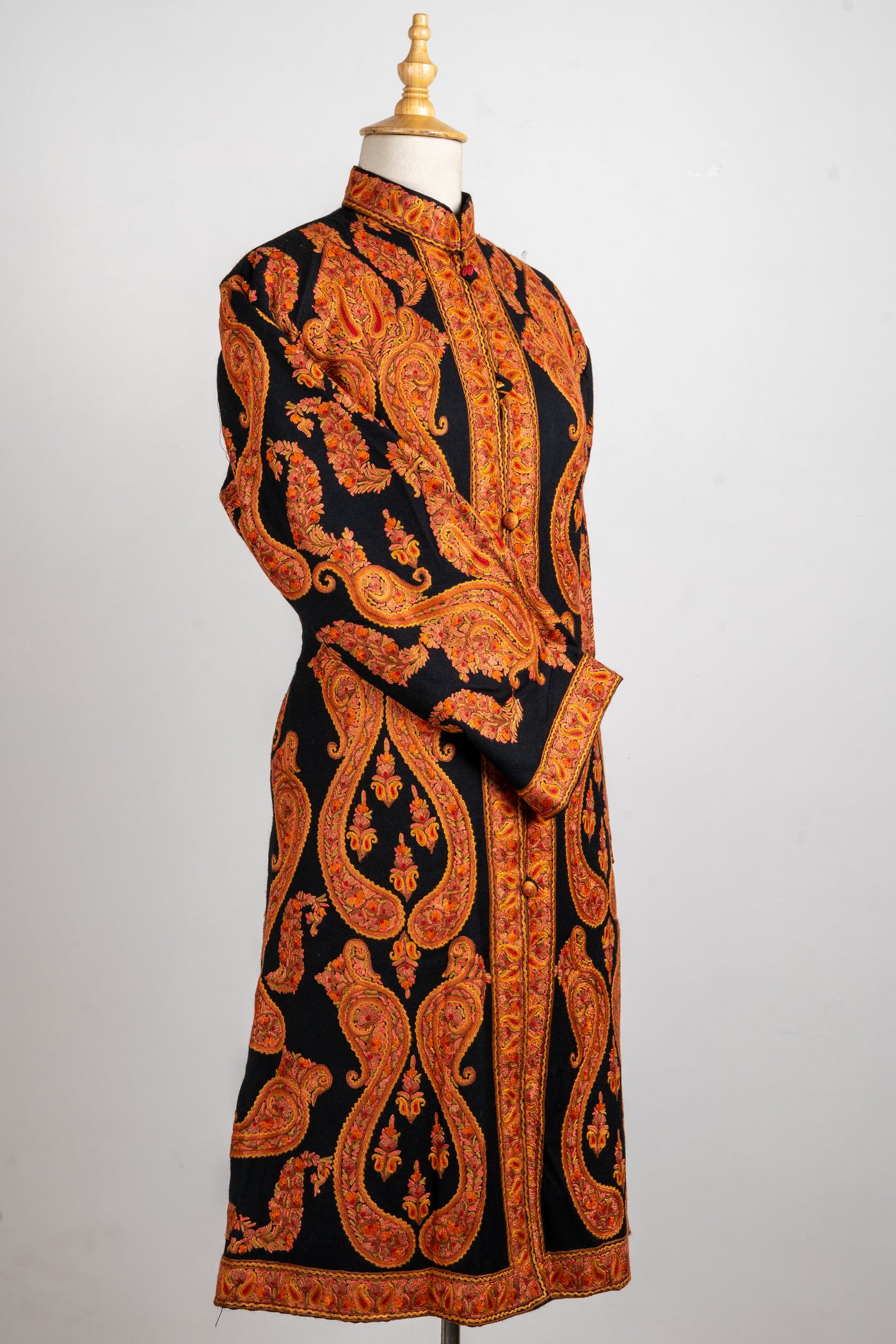 Flame Royale – Aari Hand-Embroidered Long Jacket in Pure Wool