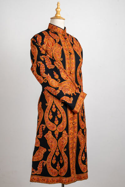 Flame Royale – Aari Hand-Embroidered Long Jacket in Pure Wool