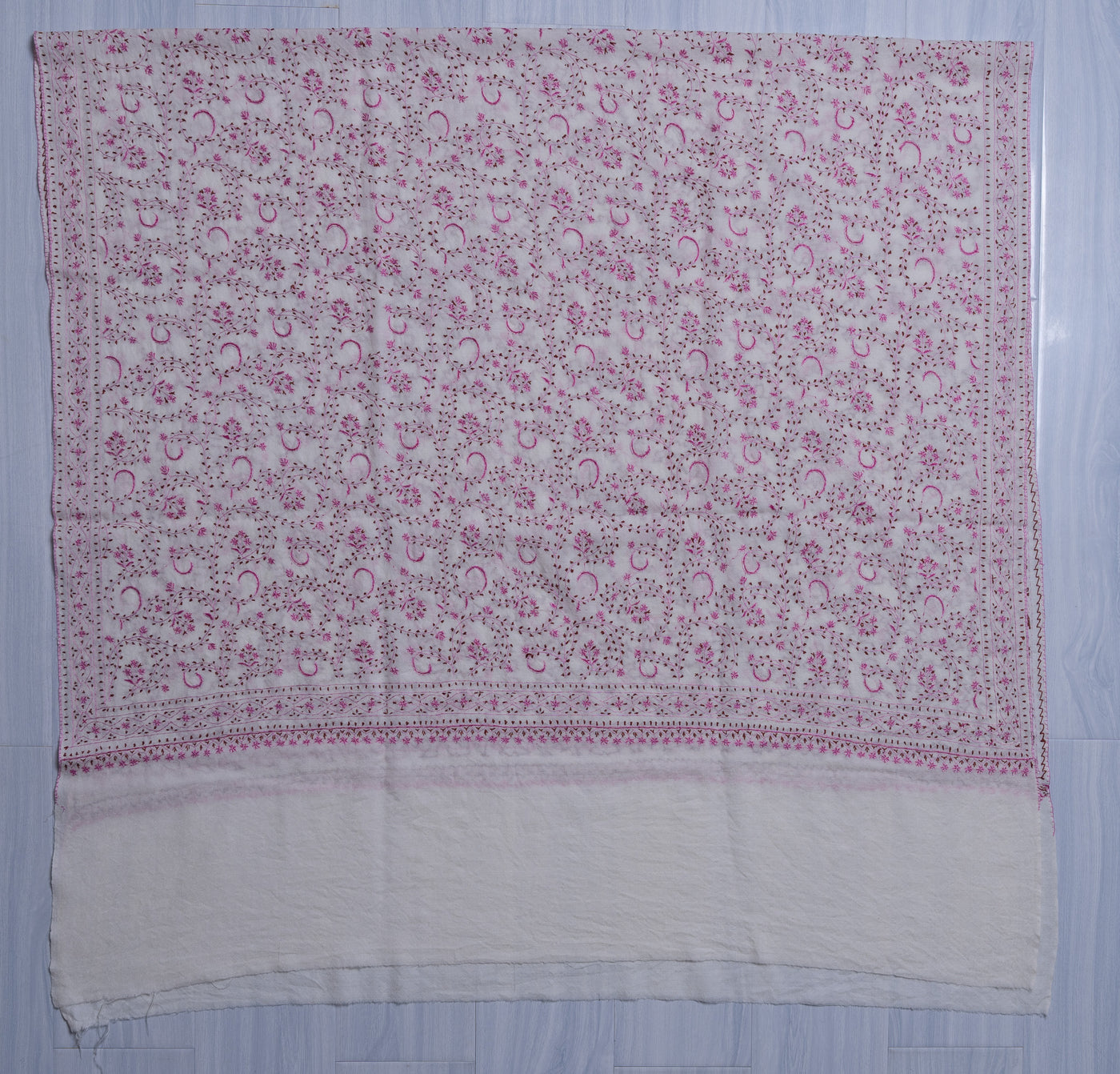 Blush Meadow Sozni Hand Embroidered Merino Wool Shawl