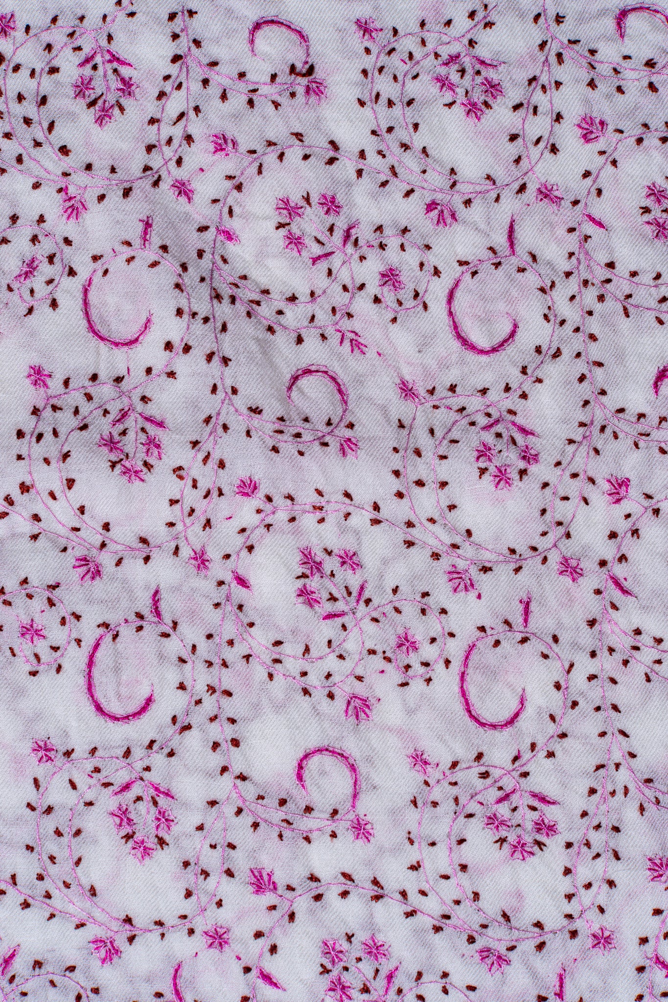 Blush Meadow Sozni Hand Embroidered Merino Wool Shawl