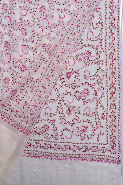 Blush Meadow Sozni Hand Embroidered Merino Wool Shawl