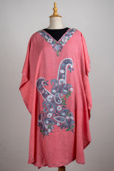 Coral Bloom Aari Embroidered Summer Kaftan