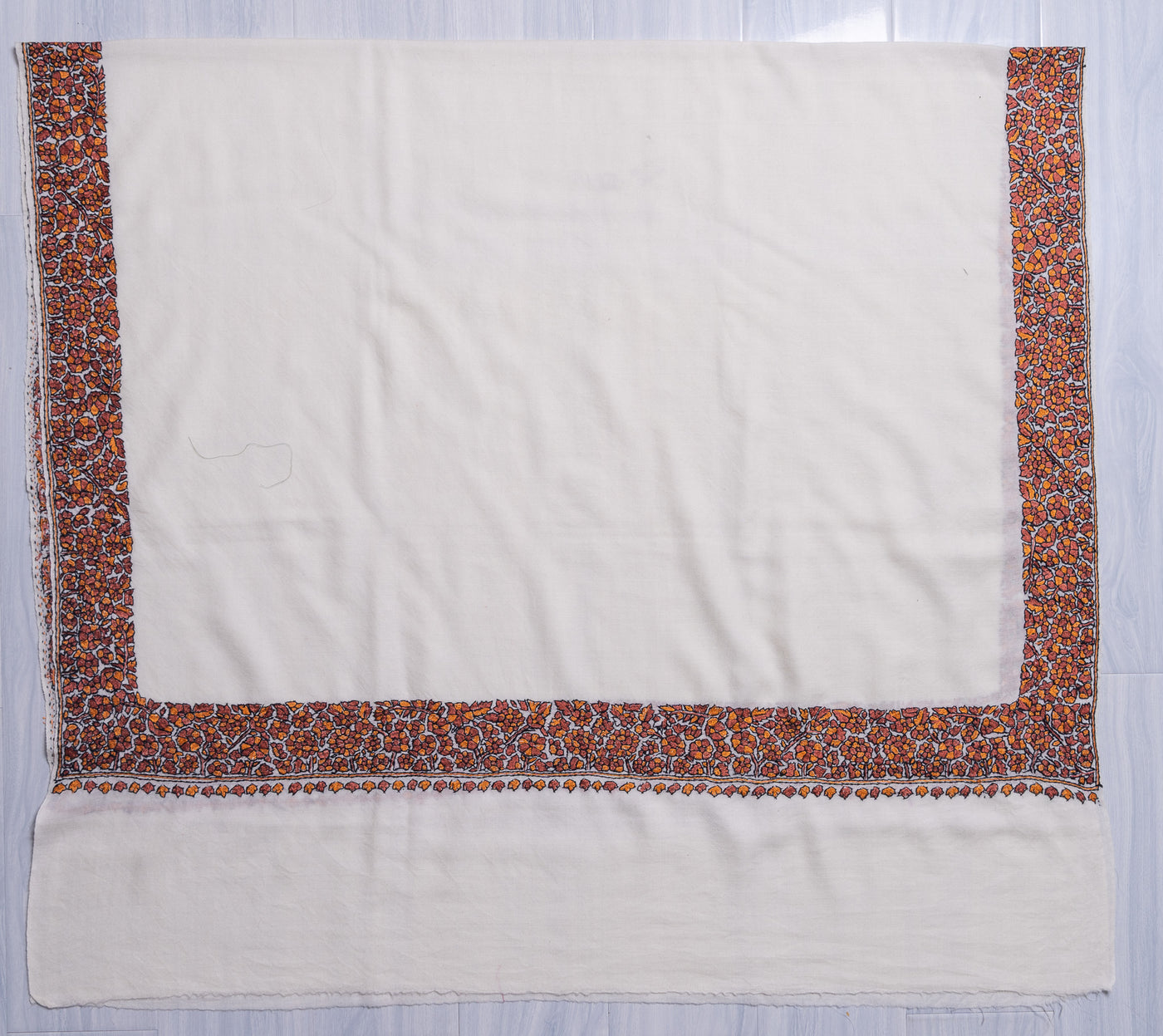 Amber Bloom Sozni Hand Embroidered Merino Wool Shawl