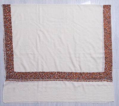 Amber Bloom Sozni Hand Embroidered Merino Wool Shawl