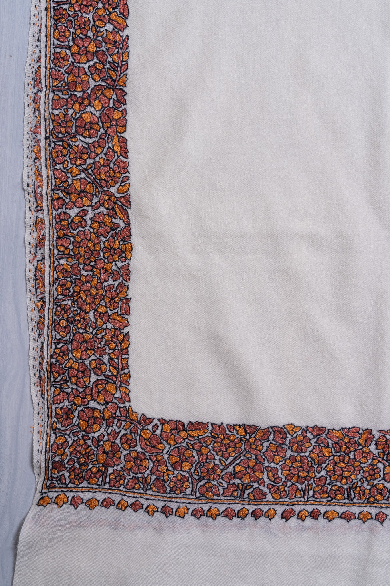 Amber Bloom Sozni Hand Embroidered Merino Wool Shawl