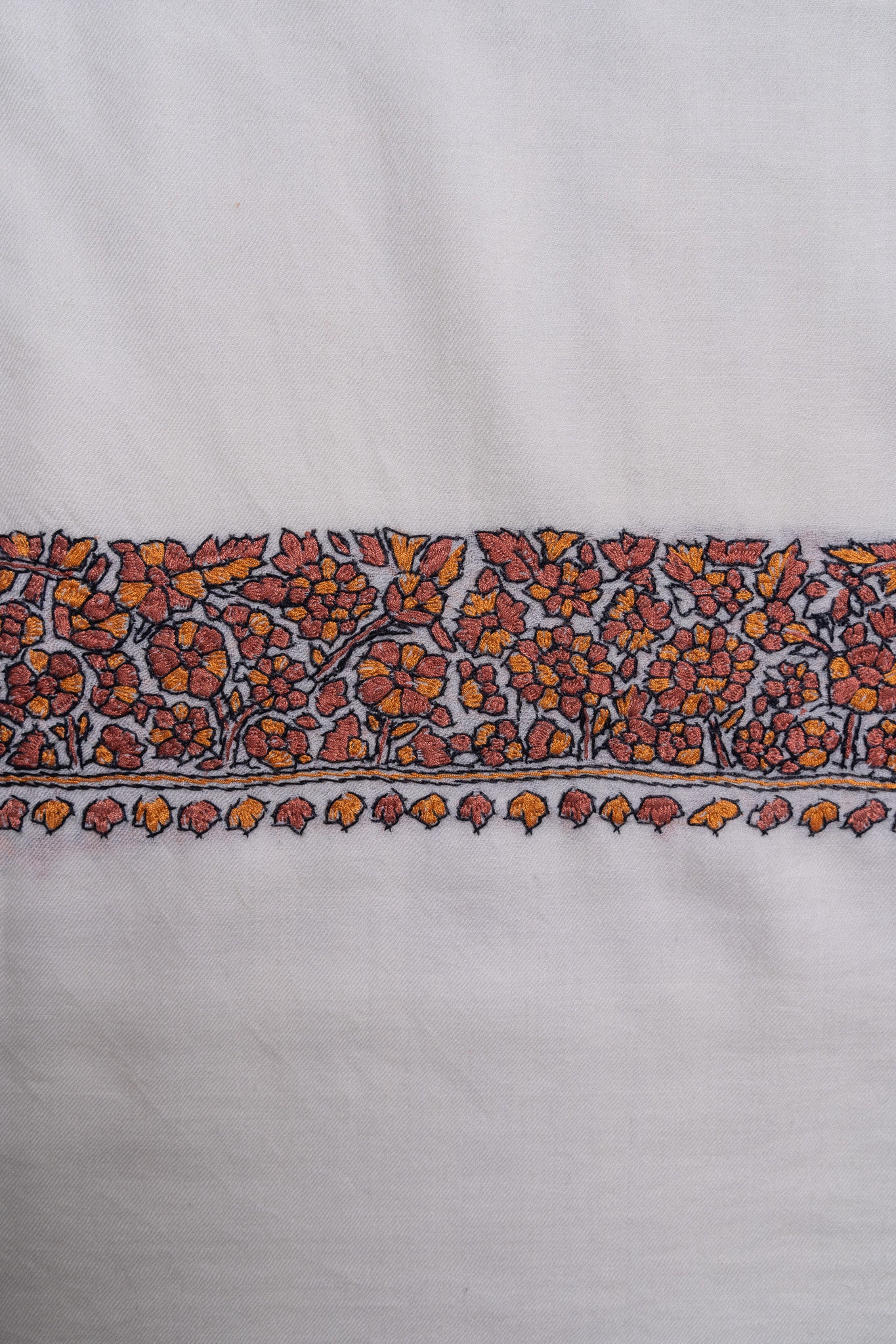 Amber Bloom Sozni Hand Embroidered Merino Wool Shawl