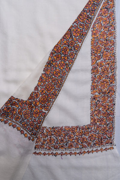 Amber Bloom Sozni Hand Embroidered Merino Wool Shawl