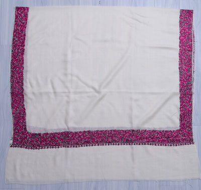 Fuchsia Crest Merino Wool Shawl with Sozni Hand Embroidered Borders