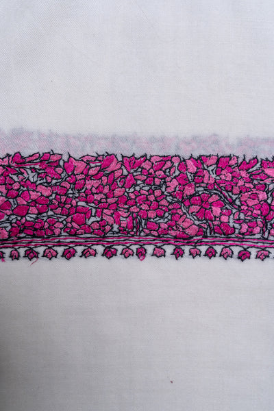 Fuchsia Crest Merino Wool Shawl with Sozni Hand Embroidered Borders