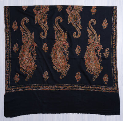 Midnight Paisley Sozni Hand Embroidered Merino Wool Shawl