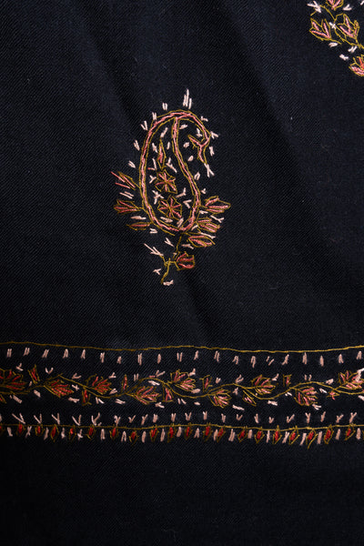 Midnight Paisley Sozni Hand Embroidered Merino Wool Shawl