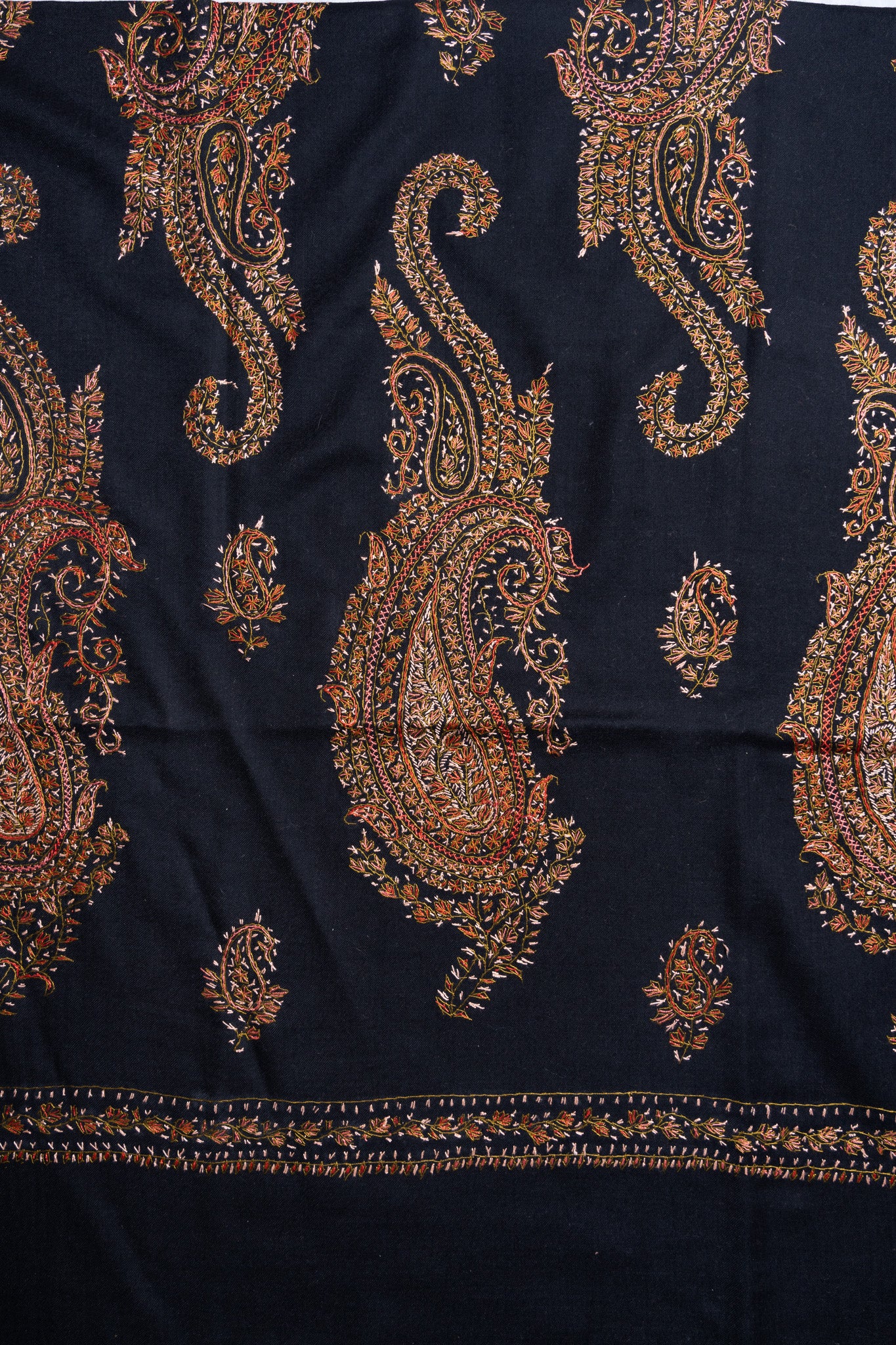 Midnight Paisley Sozni Hand Embroidered Merino Wool Shawl