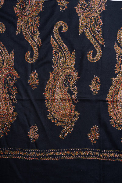 Midnight Paisley Sozni Hand Embroidered Merino Wool Shawl