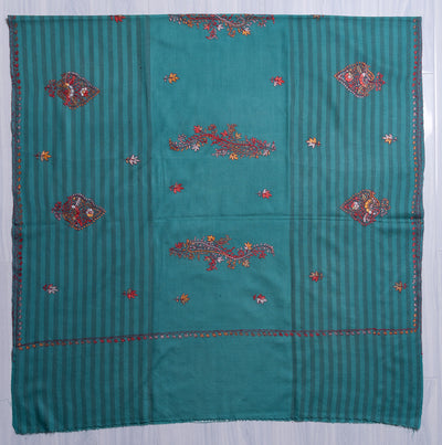 Teal Blossom Trails – Sozni Hand Embroidered Merino Wool Shawl