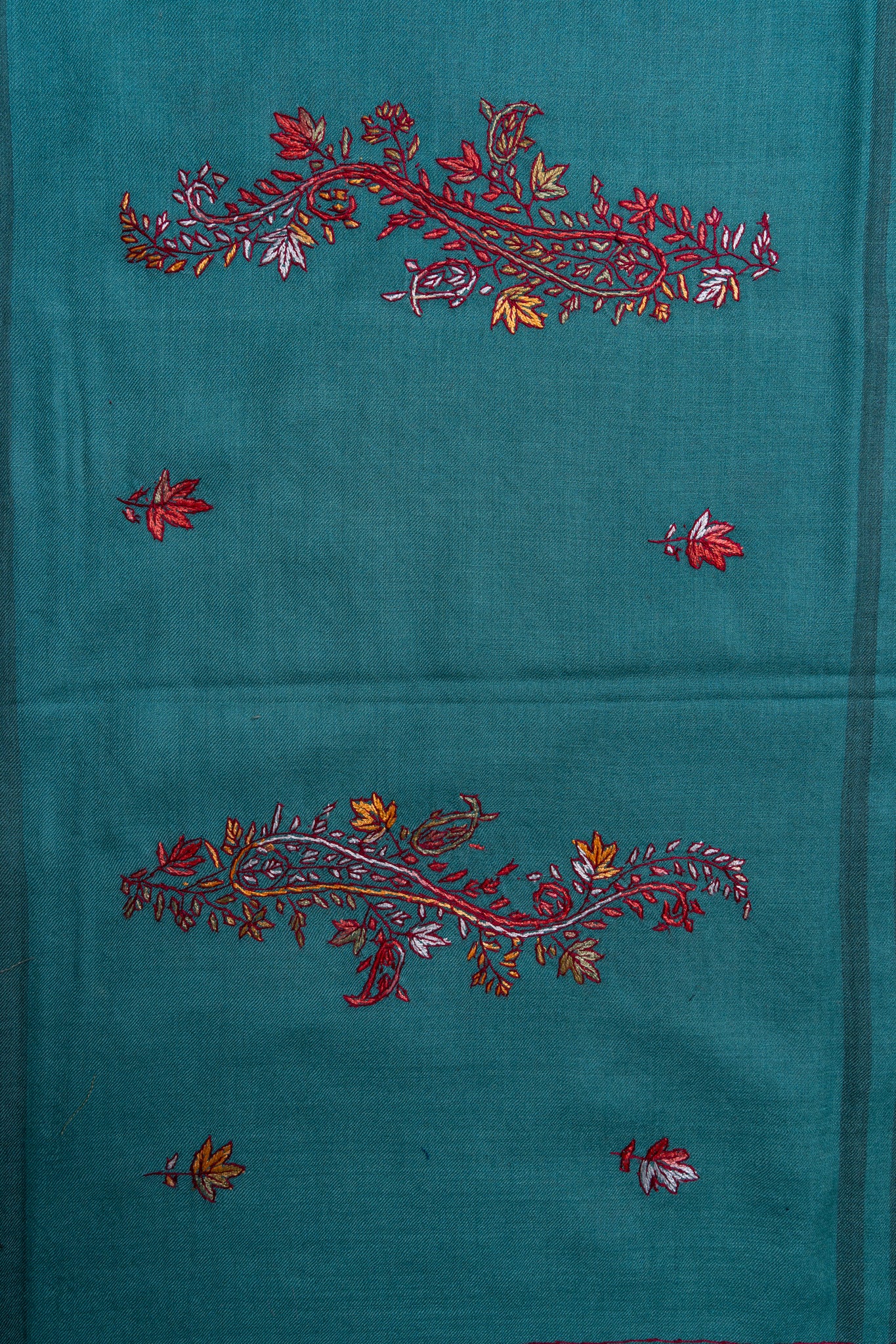 Teal Blossom Trails – Sozni Hand Embroidered Merino Wool Shawl