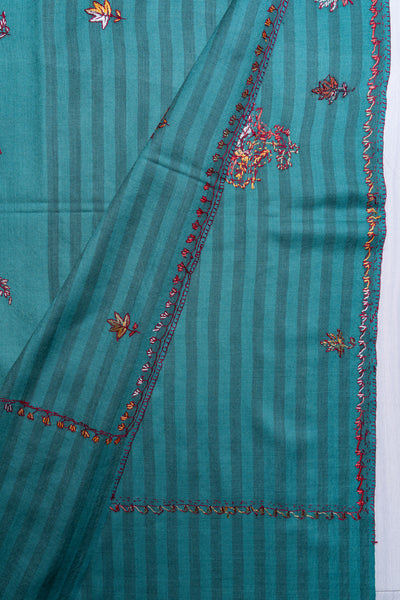 Teal Blossom Trails – Sozni Hand Embroidered Merino Wool Shawl