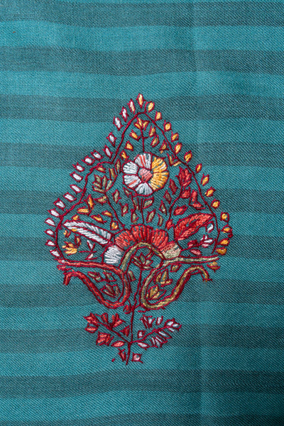 Teal Blossom Trails – Sozni Hand Embroidered Merino Wool Shawl