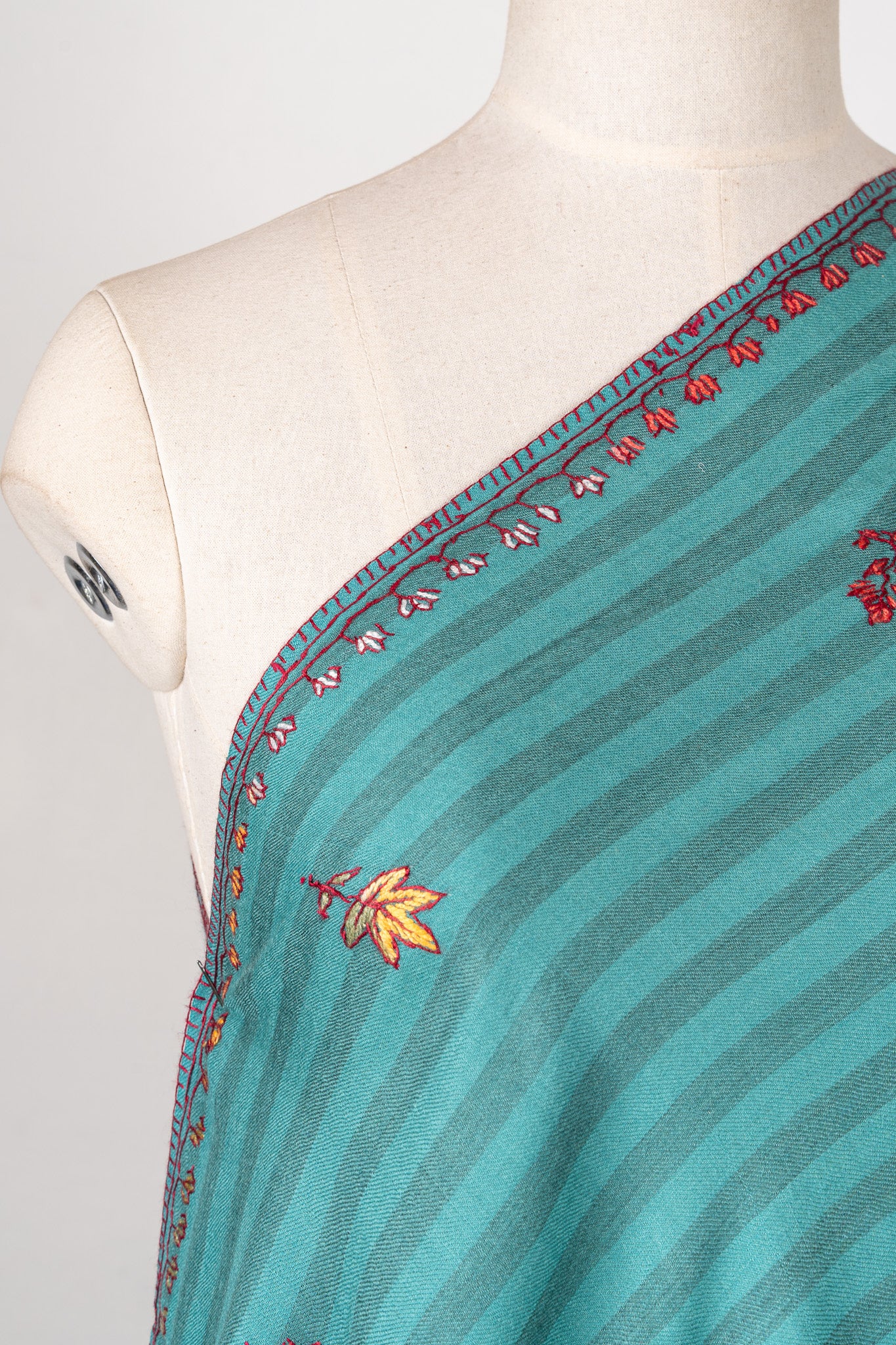 Teal Blossom Trails – Sozni Hand Embroidered Merino Wool Shawl