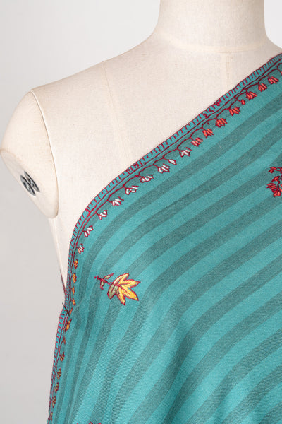 Teal Blossom Trails – Sozni Hand Embroidered Merino Wool Shawl
