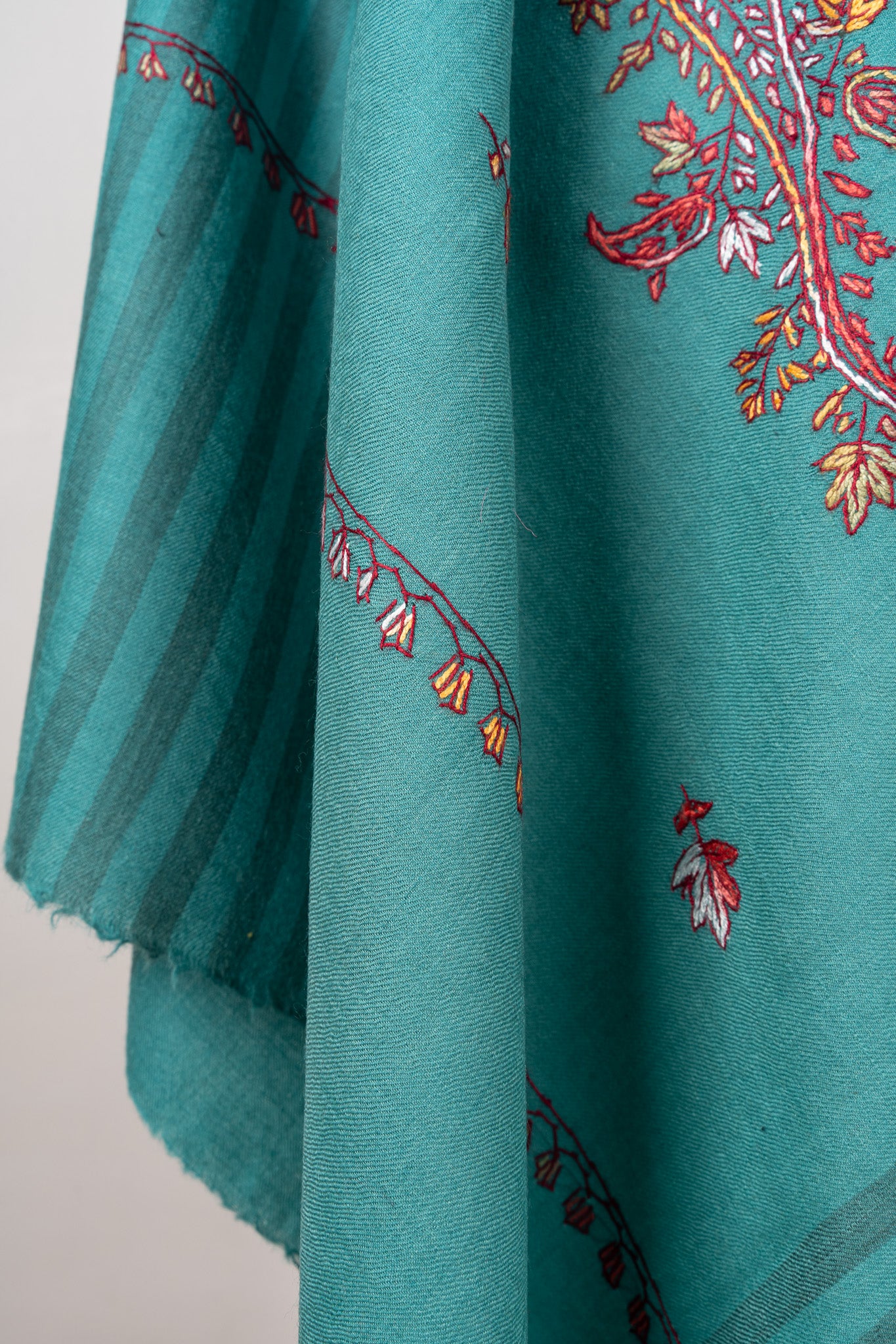 Teal Blossom Trails – Sozni Hand Embroidered Merino Wool Shawl