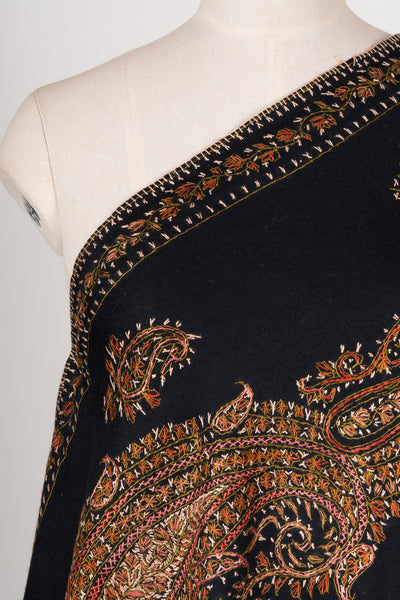 Midnight Paisley Sozni Hand Embroidered Merino Wool Shawl