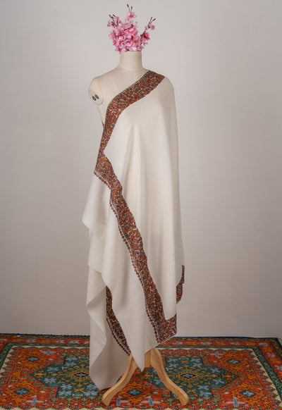 Amber Bloom Sozni Hand Embroidered Merino Wool Shawl