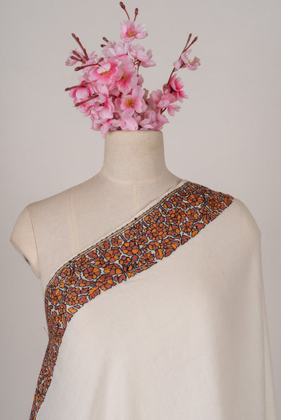 Amber Bloom Sozni Hand Embroidered Merino Wool Shawl