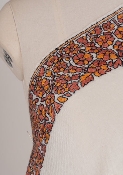 Amber Bloom Sozni Hand Embroidered Merino Wool Shawl