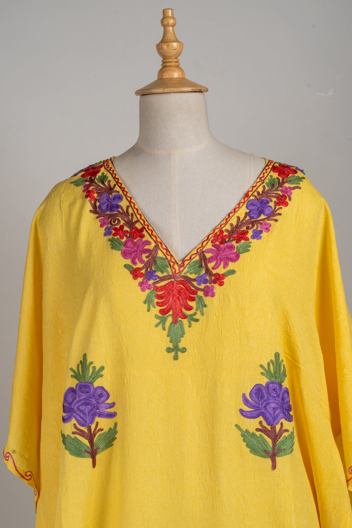Floral Joy Aari Embroidered Kaftans in Lemon Yellow