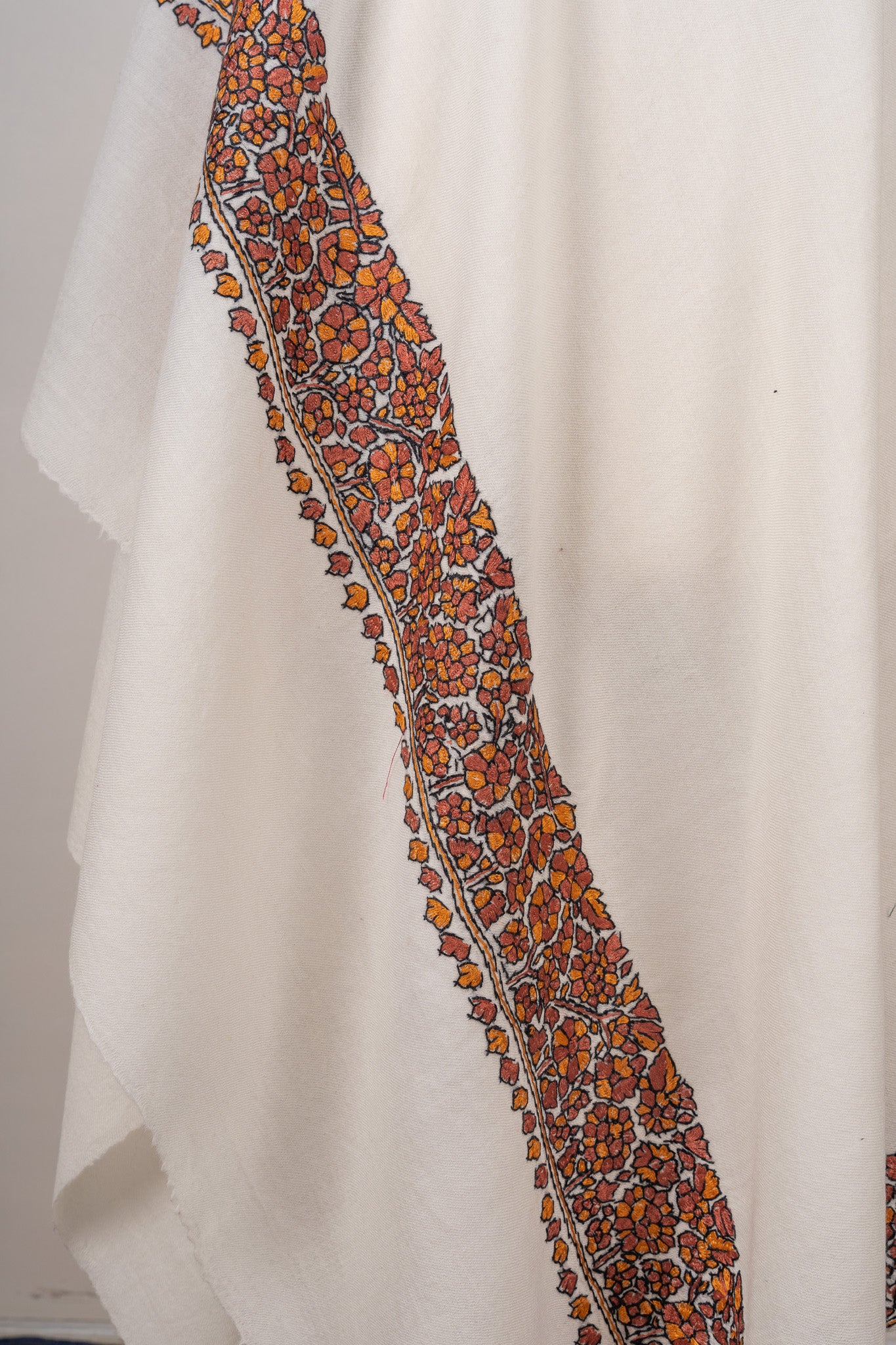 Amber Bloom Sozni Hand Embroidered Merino Wool Shawl