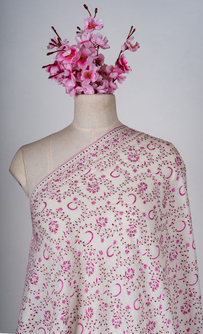 Blush Meadow Sozni Hand Embroidered Merino Wool Shawl