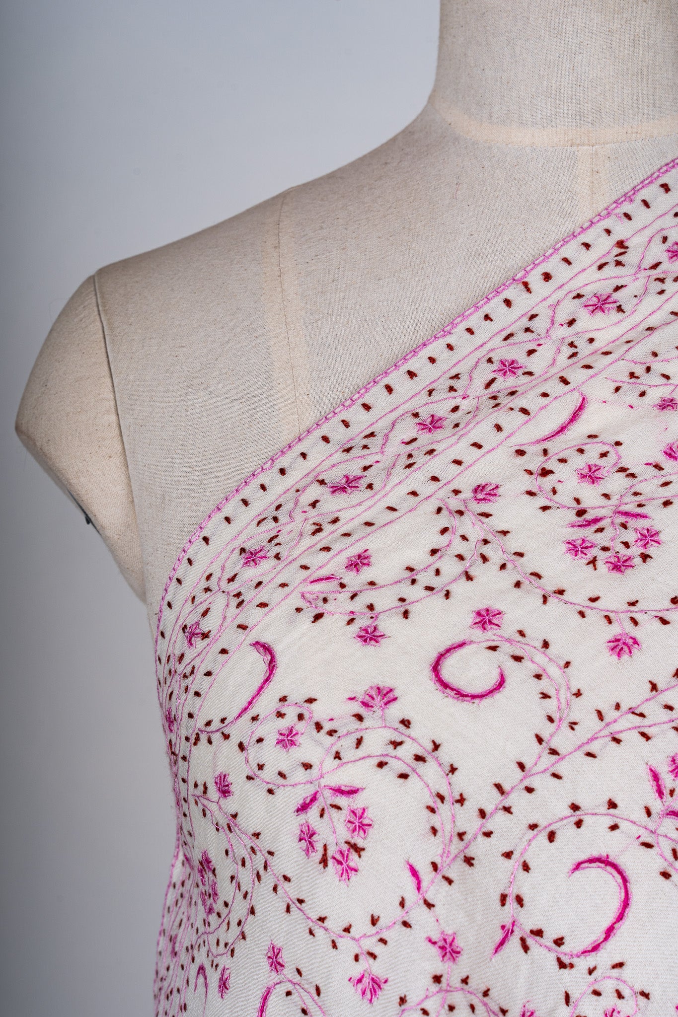 Blush Meadow Sozni Hand Embroidered Merino Wool Shawl