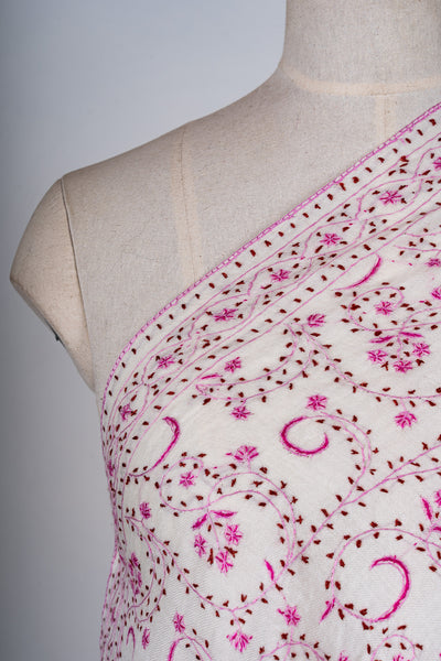 Blush Meadow Sozni Hand Embroidered Merino Wool Shawl