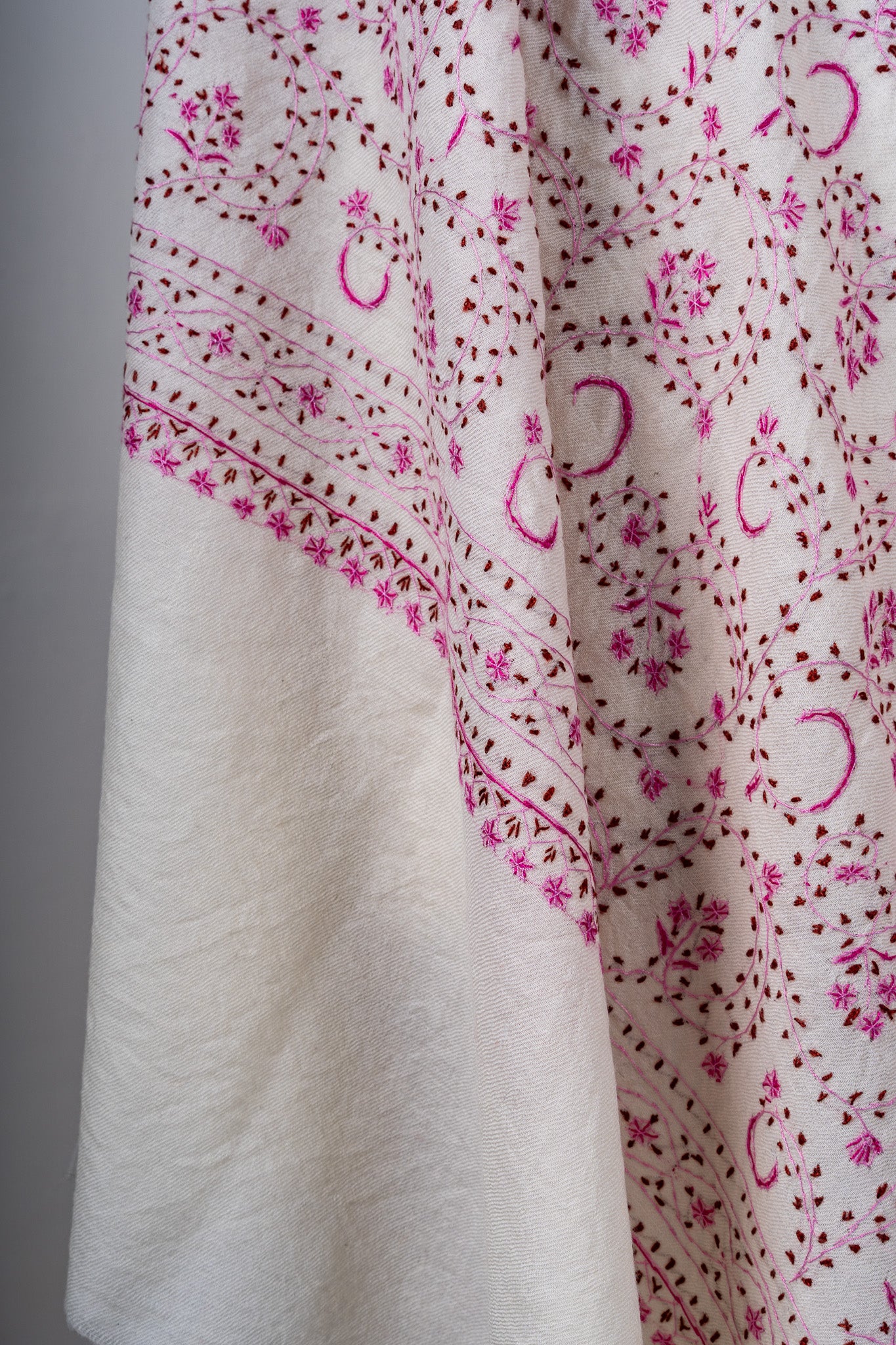 Blush Meadow Sozni Hand Embroidered Merino Wool Shawl