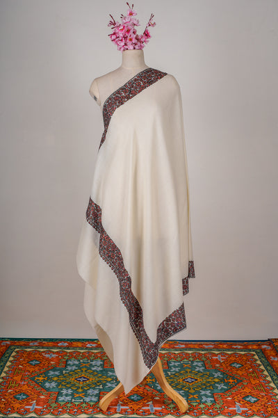 Crimson Vines Merino Wool Shawl with Sozni Hand Embroidered Detailing