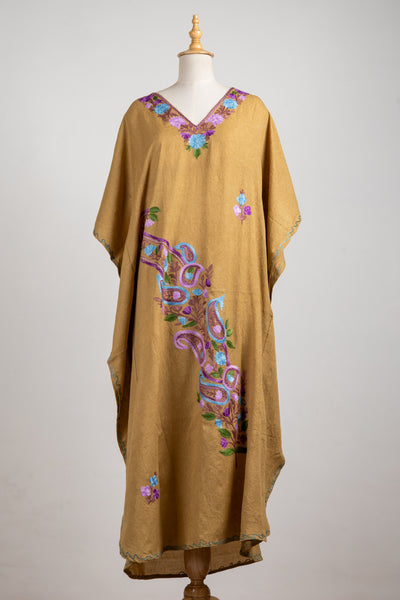 Earthy Bloom Aari Embroidered Kaftans with Pastel Accents