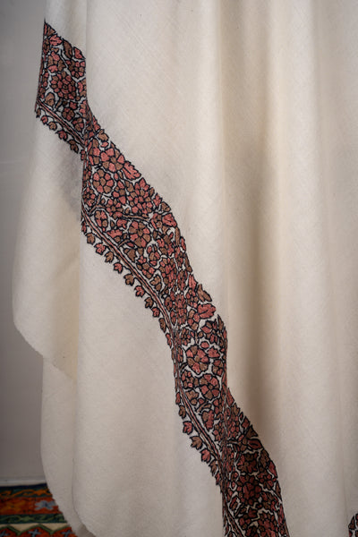 Crimson Vines Merino Wool Shawl with Sozni Hand Embroidered Detailing