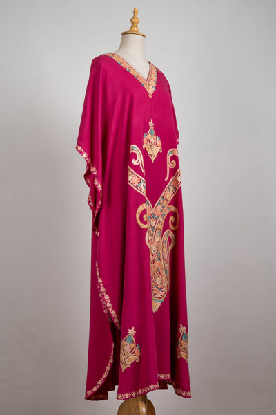 Royal Fuchsia Aari Embroidered Kaftans with Baroque Motifs