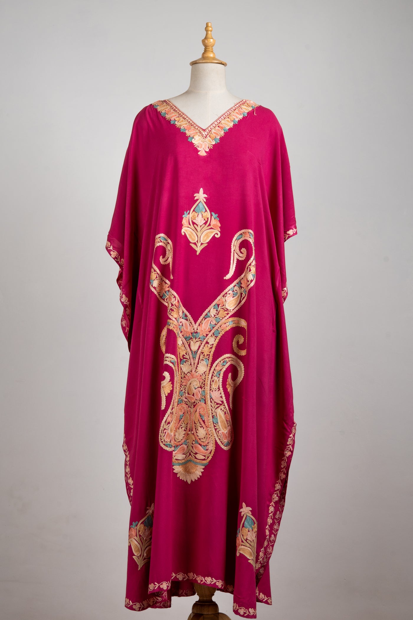 Royal Fuchsia Aari Embroidered Kaftans with Baroque Motifs