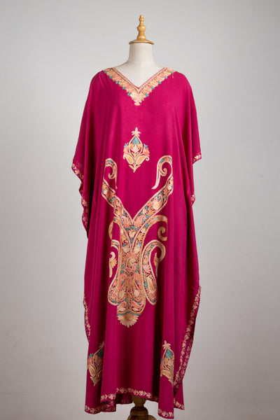 Royal Fuchsia Aari Embroidered Kaftans with Baroque Motifs